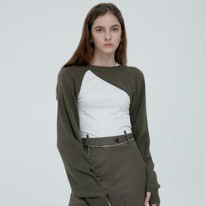 UNBALANCE BOLERO KNIT TOP-DEEP GREEN